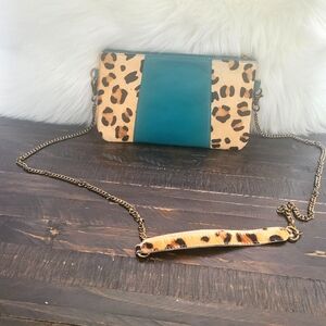 NEW Jane Marie Crossbody Leopard Hair on Teal Leather